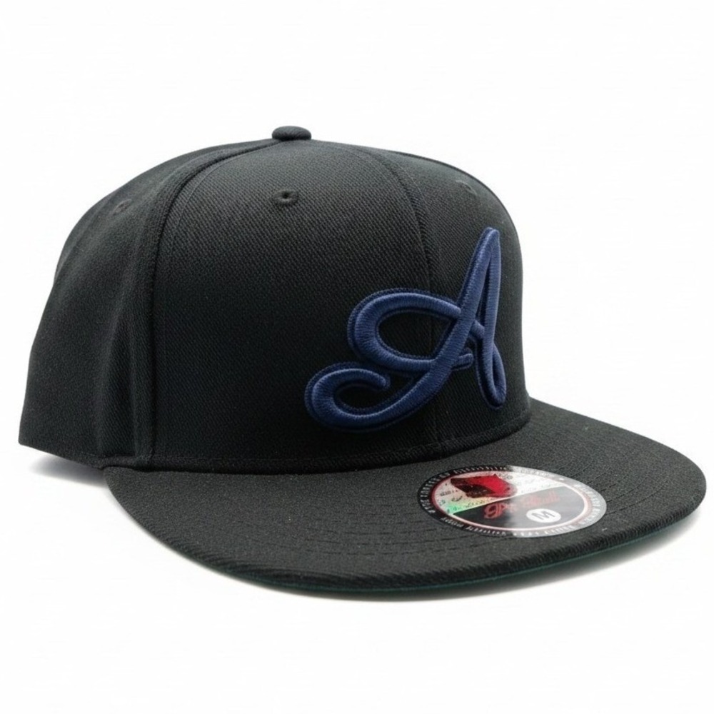 Pit Bull Black Blue Script A Flat Bill Fitted Hat Mens Size Medium 6 Panel Cap